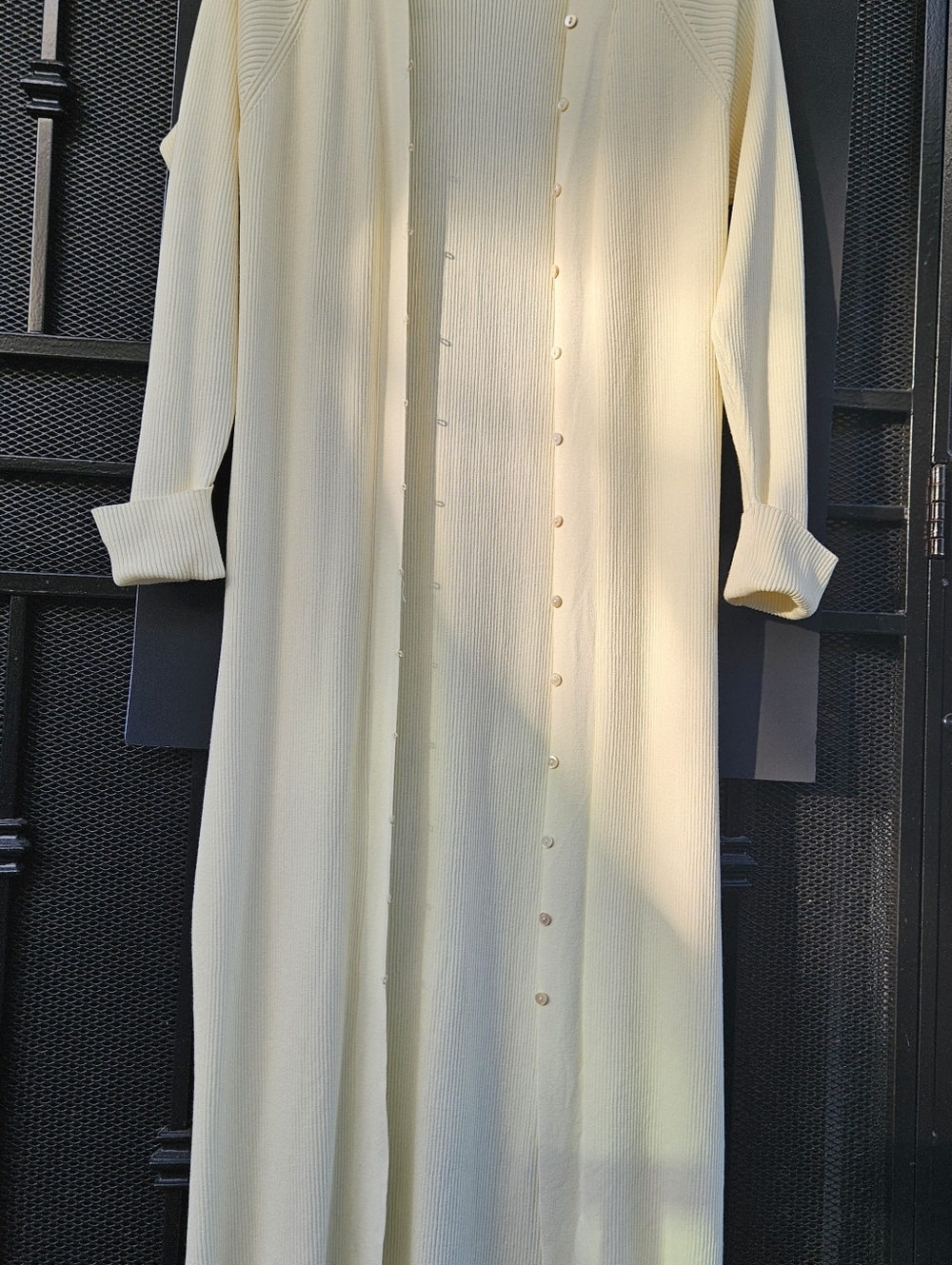 Zara Ribbed Knit Long Cardigan Dress Cream Off-White Button Down Size Medium - Picture 5 of 13